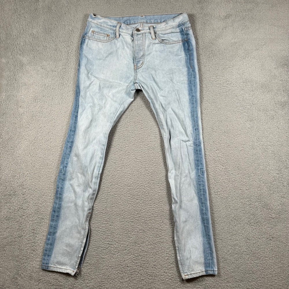 Mnml M1 Light Blue Two Tone Side Stripe Ankle Zip Denim Jeans Mens 32 Button Fly
